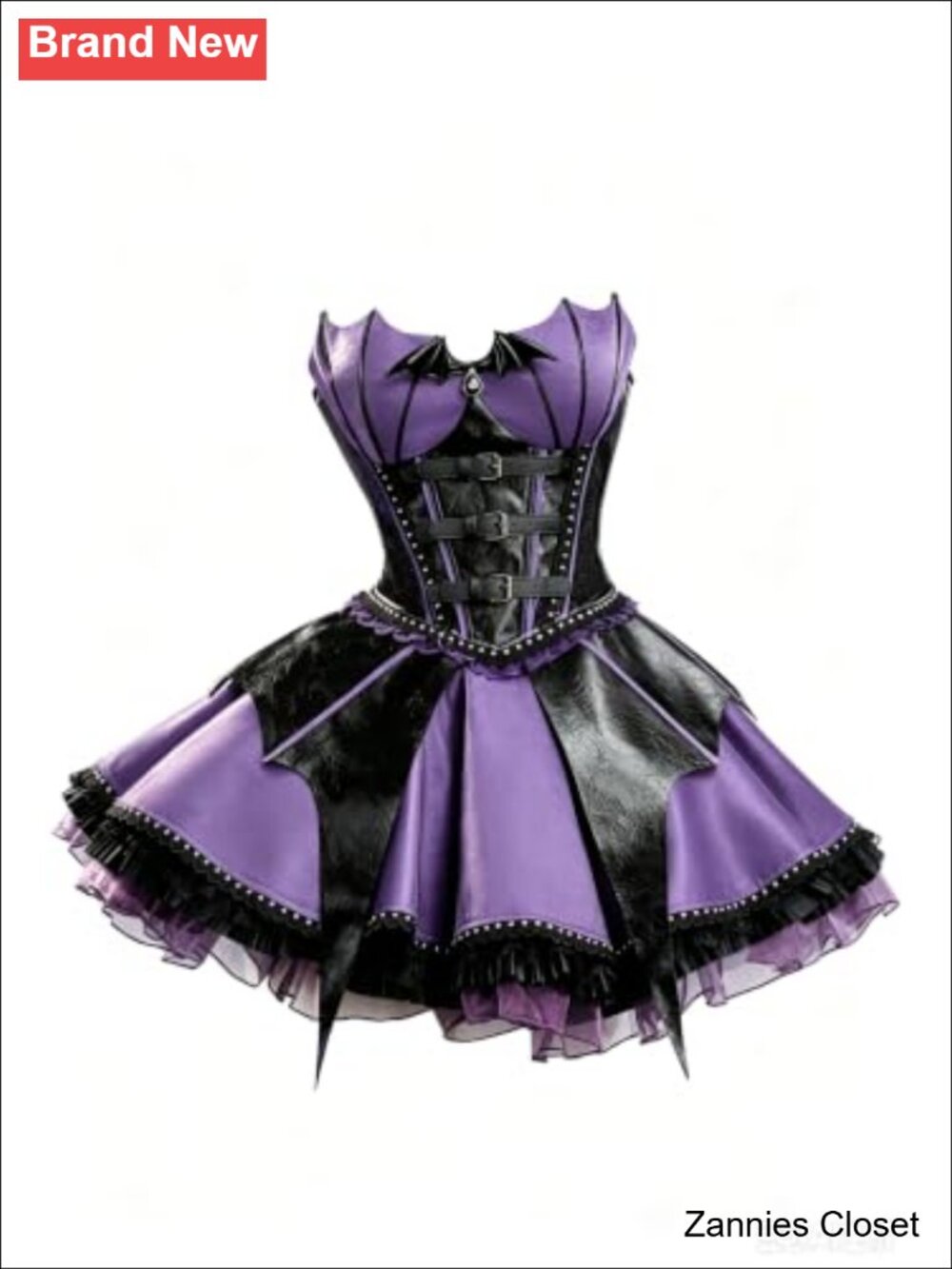 👻 Steel Boned Gothic Corset Costume Set Mini Skirt Cape Choker Faux Leather